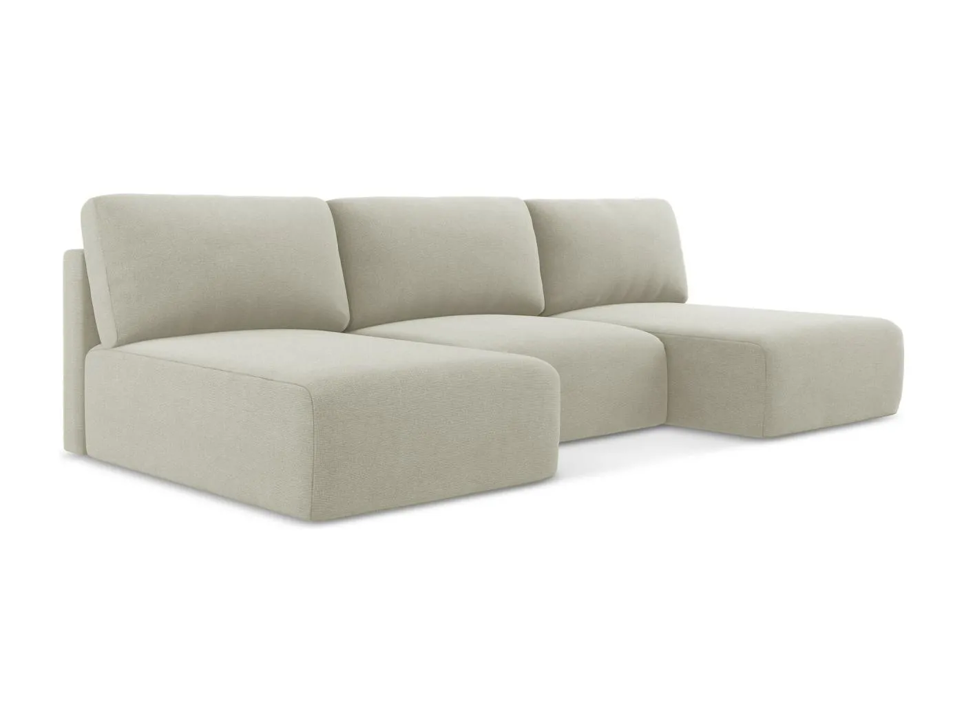 Wohnlandschaft ohne Armlehne mit Schlaffunktion - / - Strukturstoff - Hell beige - KONA