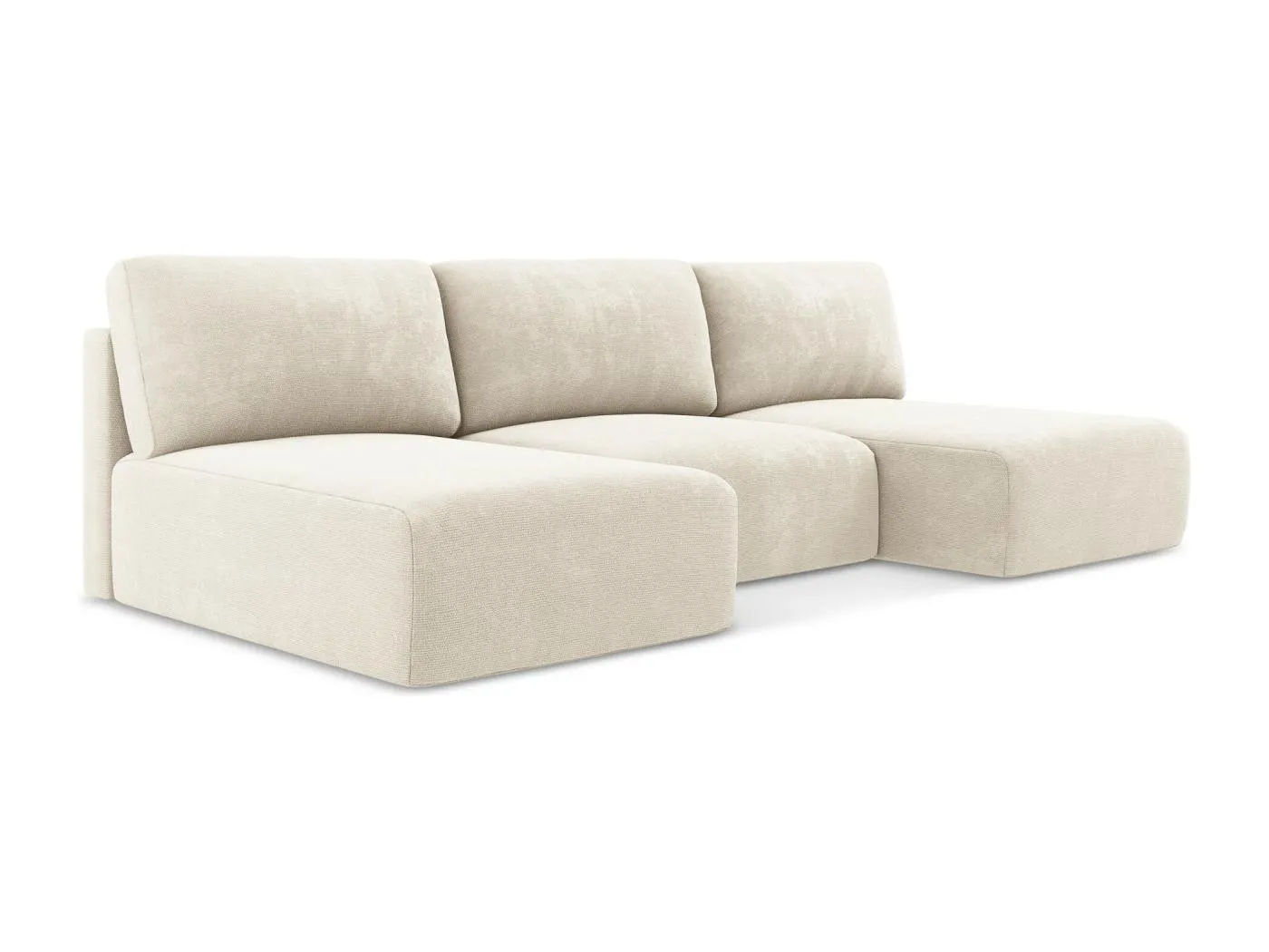 Wohnlandschaft ohne Armlehne mit Schlaffunktion - / - Chenille - Hell beige - KONA