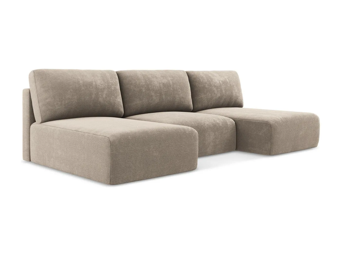 Wohnlandschaft ohne Armlehne mit Schlaffunktion - / - Chenille - Dunkelbeige - KONA