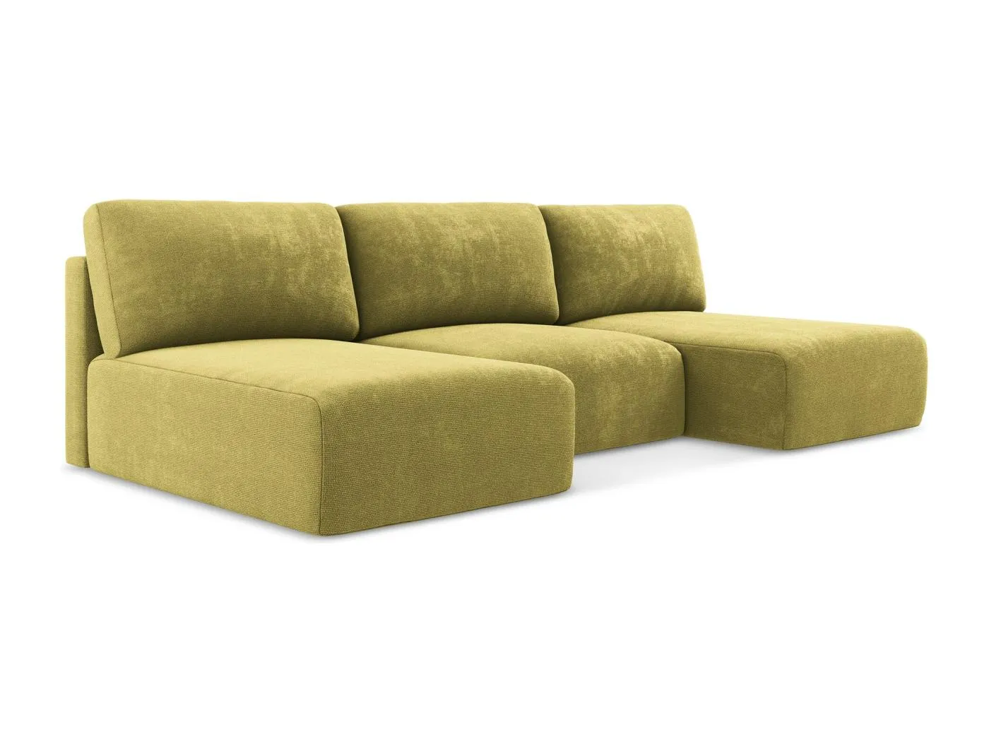 Wohnlandschaft ohne Armlehne mit Schlaffunktion - / - Chenille - Limettengrün - KONA