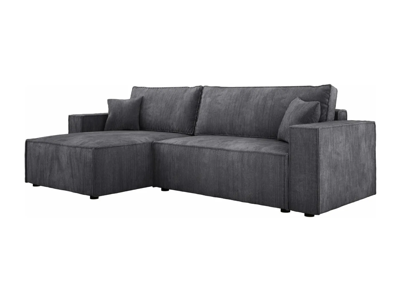 POSO XL Ecksofa, umbaubar mit Truhe - geräumig, strapazierfähiger Rippstoff, Wellenunterfederung, grau, 274x143x83 cm.