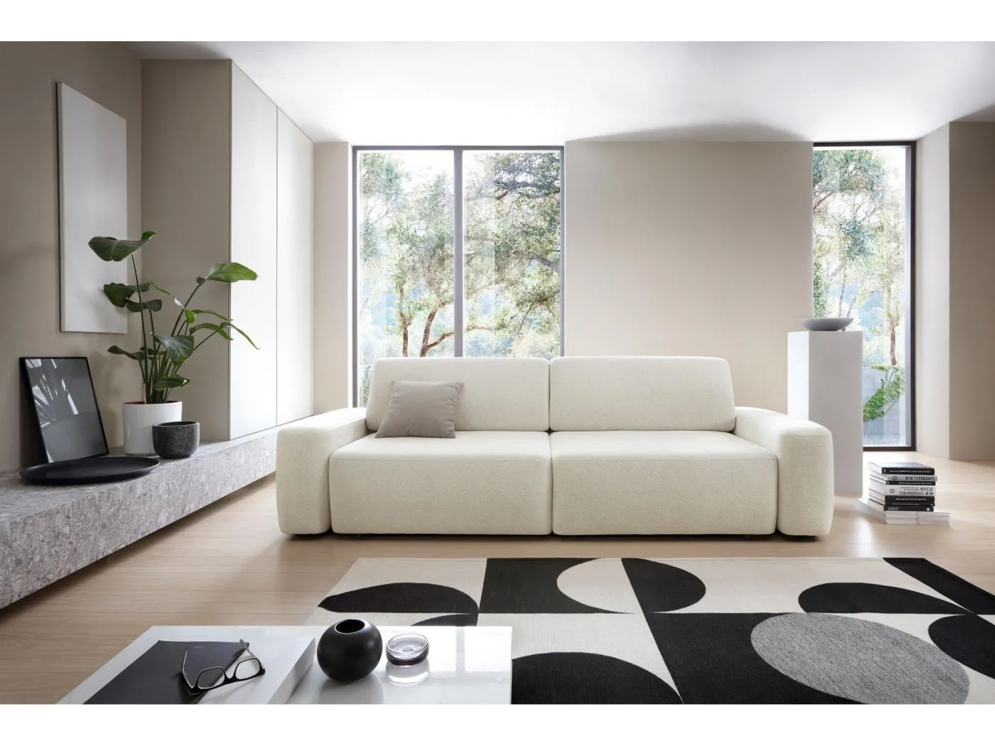 3-Sitzer Sofa mit Schlaffunktion - Chenille-Bezug - creme - BALEO