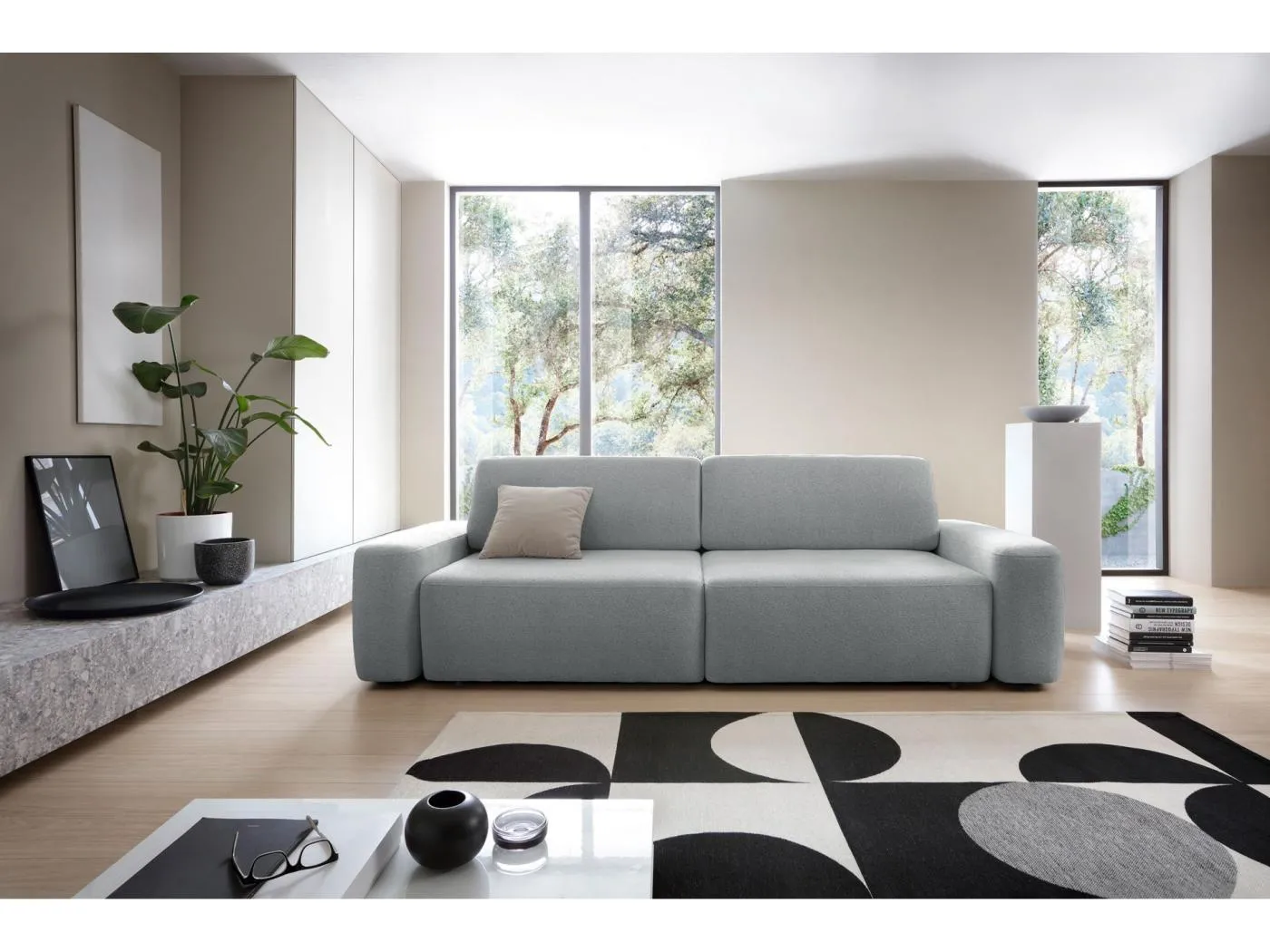 3-Sitzer Sofa mit Schlaffunktion - Chenille-Bezug - hellgrau - BALEO