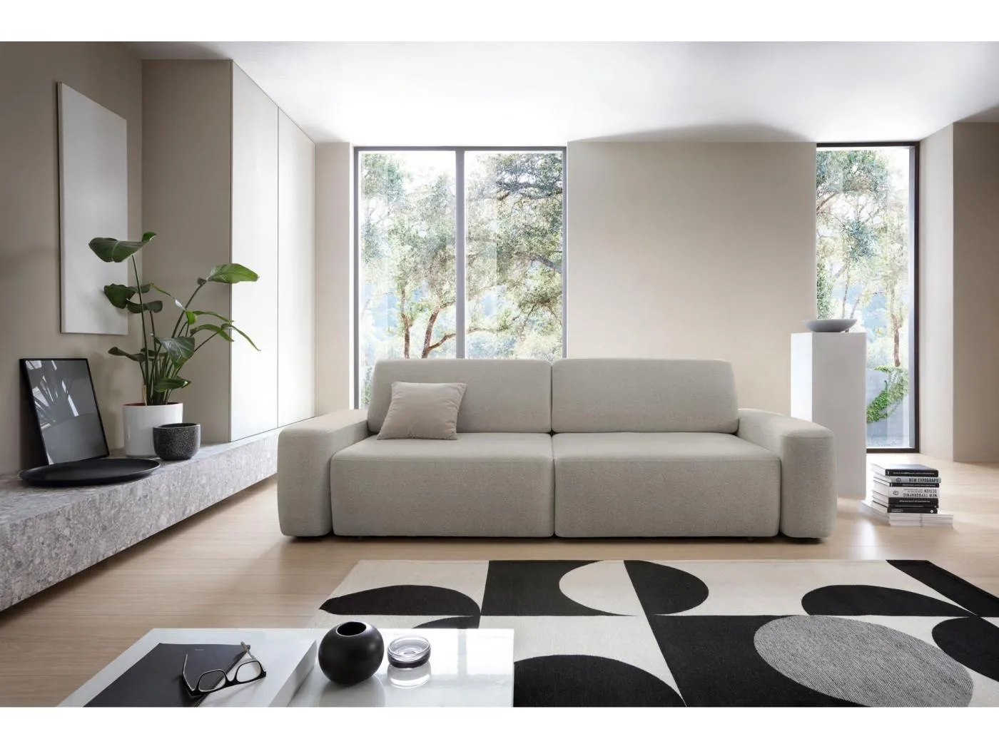 3-Sitzer Sofa mit Schlaffunktion - Chenille-Bezug - greige - BALEO