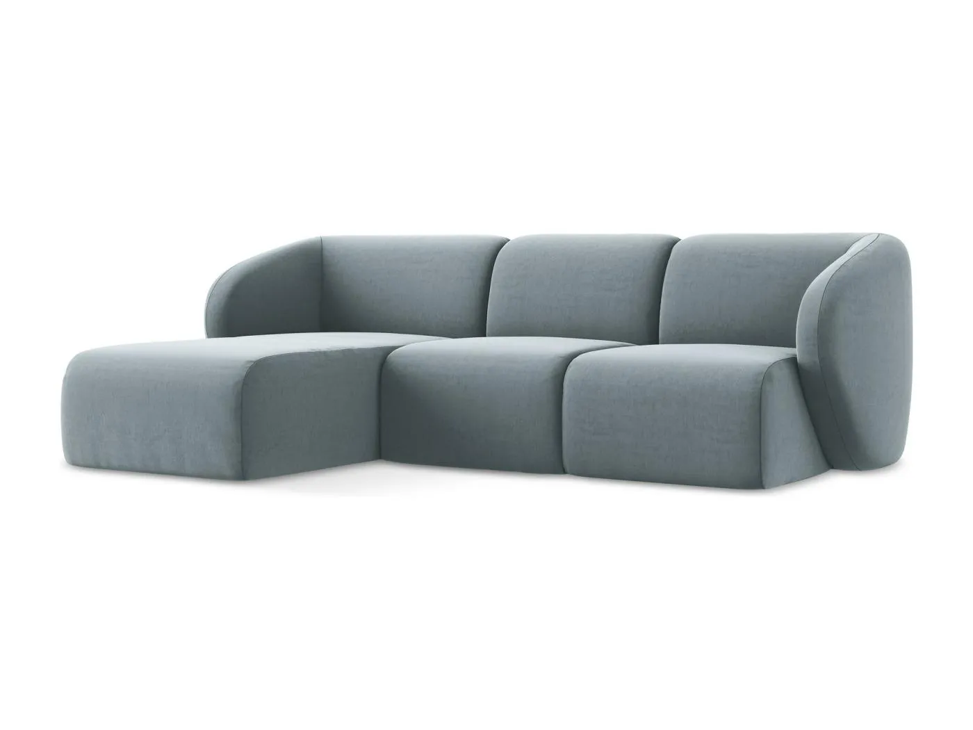 3-Sitzer Modulares Ecksofa - Ecke Links - Samt - Hellblau - LANI
