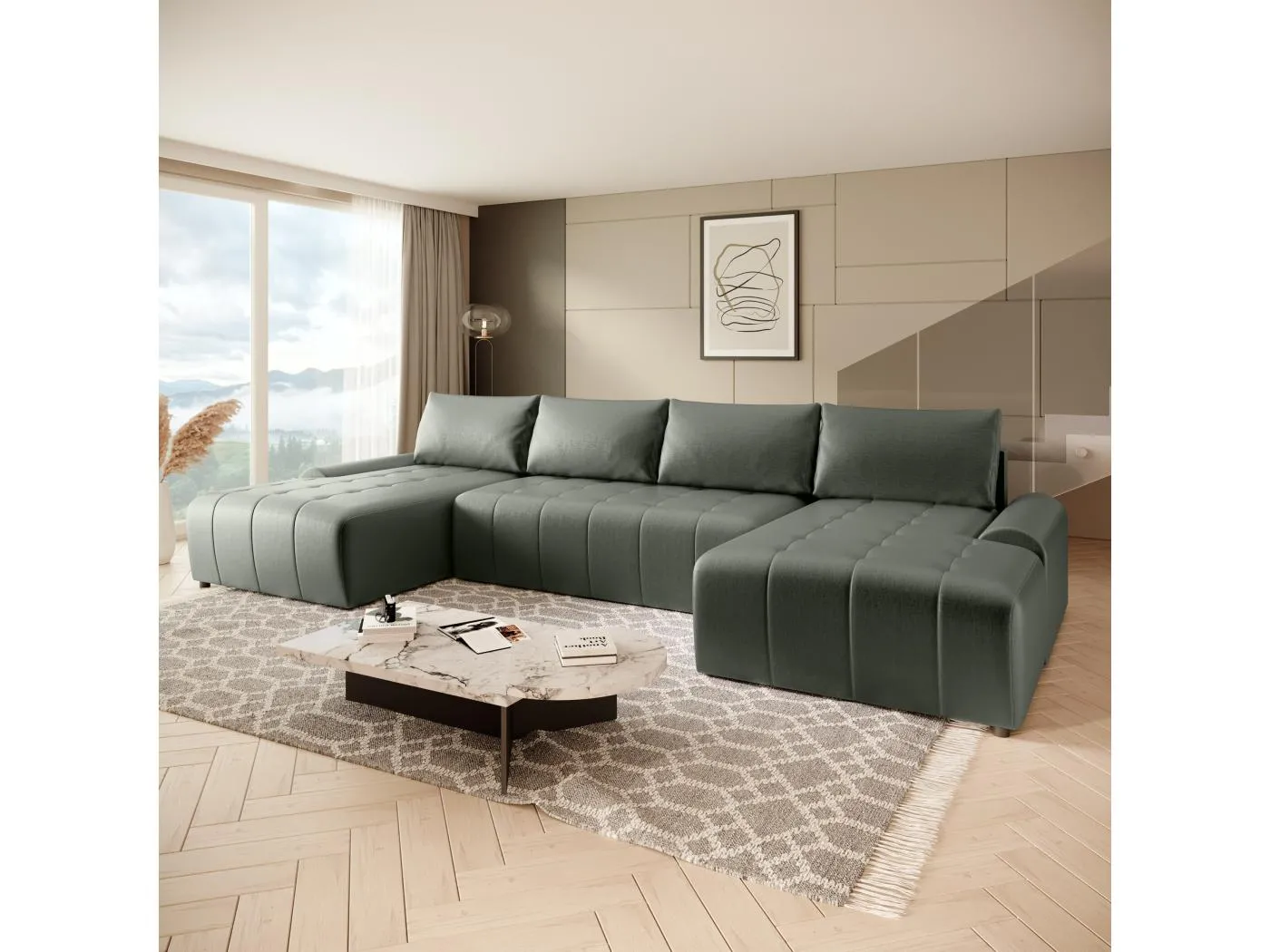 WOHNLANDSCHAFT Costa U Dunkelgrün