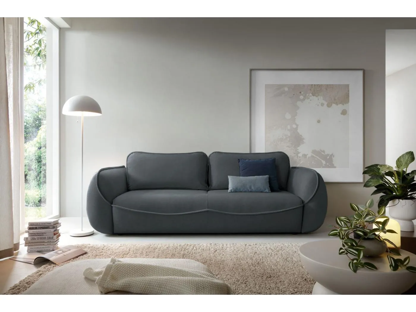 3-Sitzer Sofa - mit Schlaffunktion & Stauraum - Easy-Clean Velours - graphit
