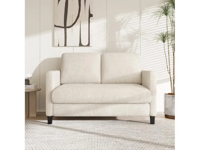 2-Sitzer Sofa bequem in Rippensamt Beige - 58cm Sitztiefe - max. Belastung 300kg - 129x78x89cm