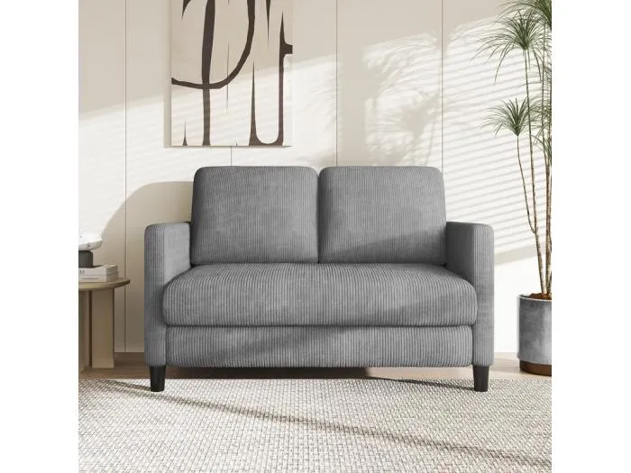 2-Sitzer Sofa bequem in Rippensamt Grau - 58cm Sitztiefe - max. Belastung 300kg - 129x78x89cm