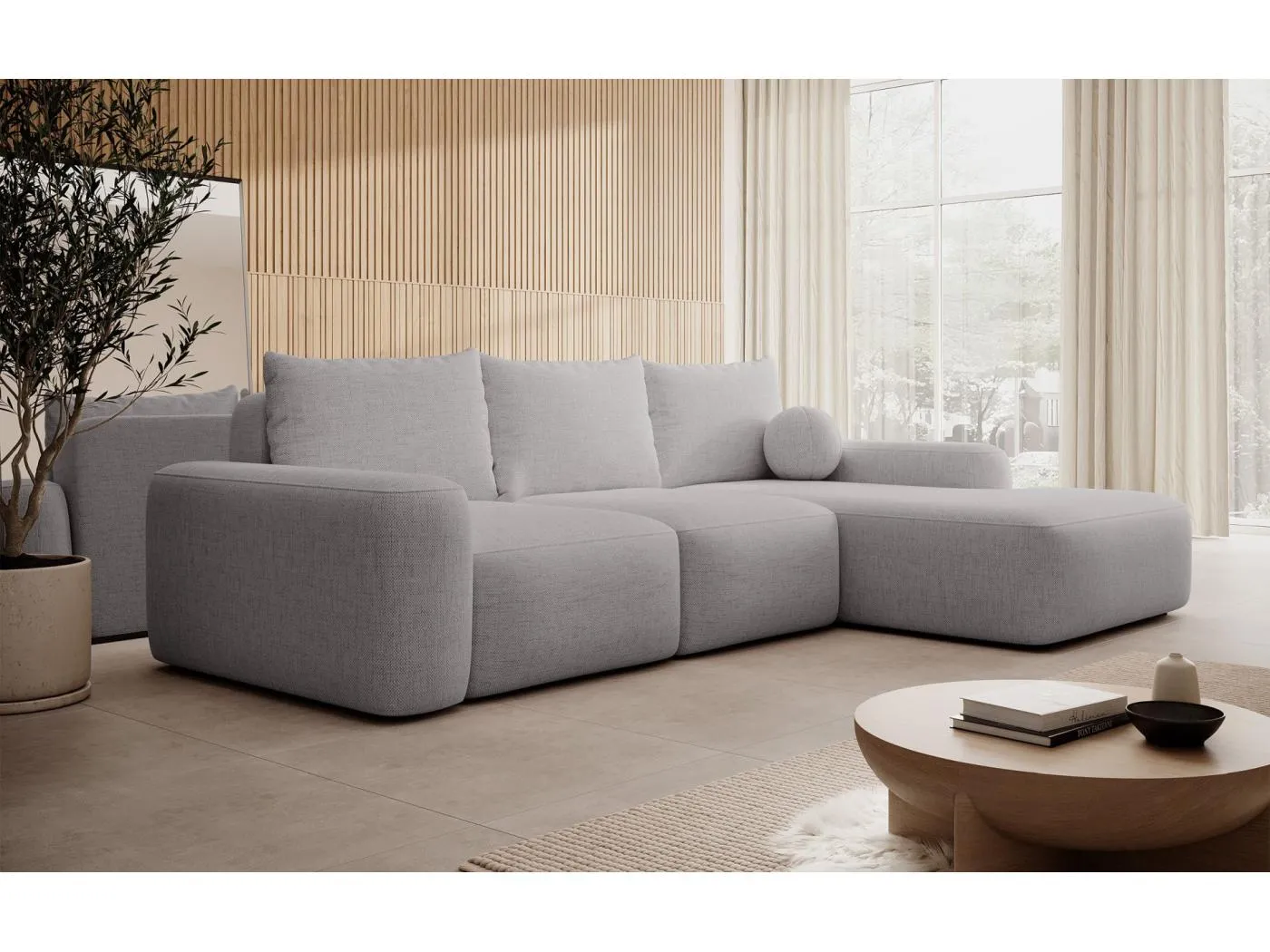 Carnos Ecksofa - mit Chenillebezug und Ballkissen - grau - rechts - CARNOS