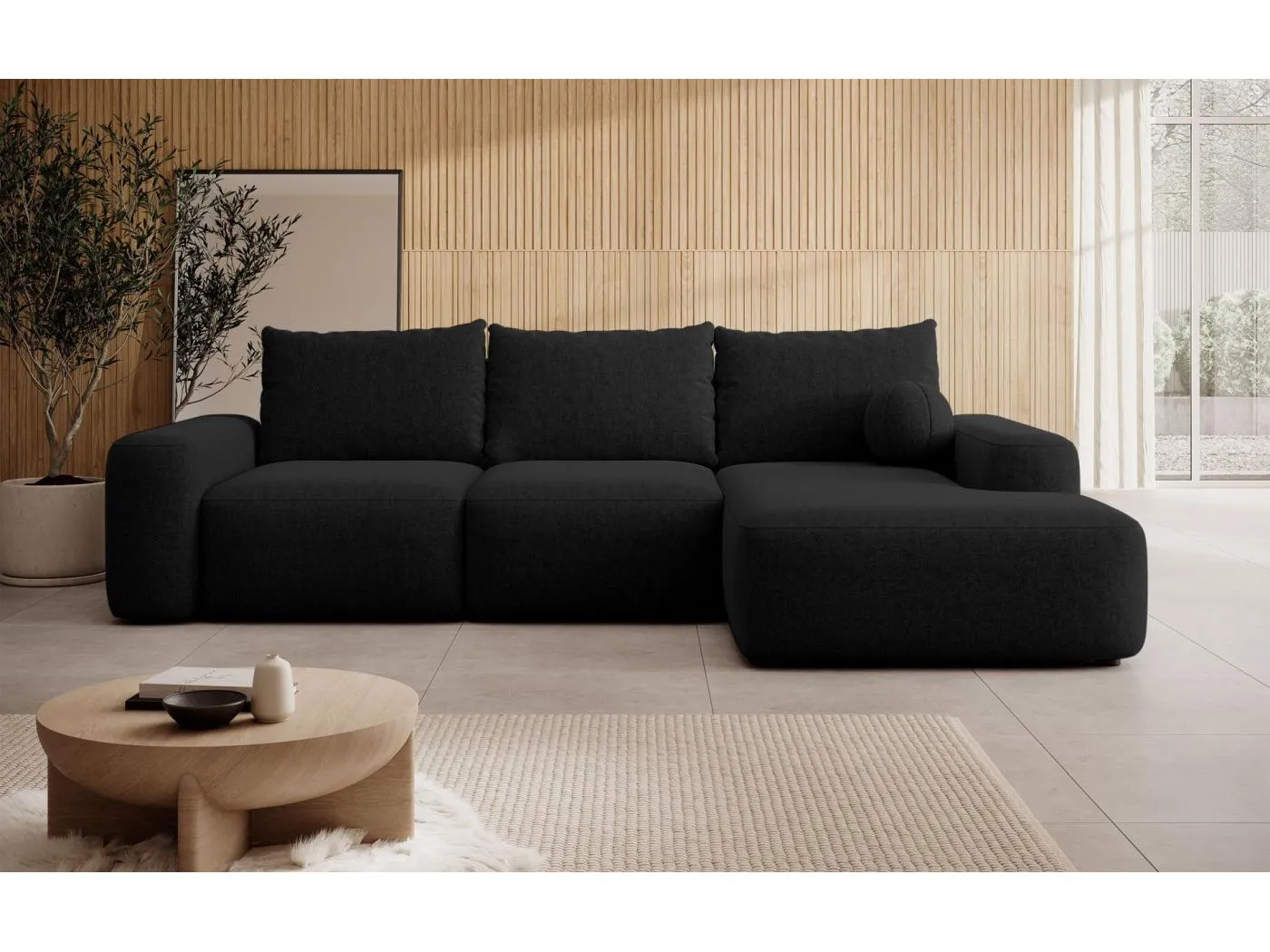 Carnos Ecksofa - mit Chenillebezug und Ballkissen - schwarz - rechts - CARNOS