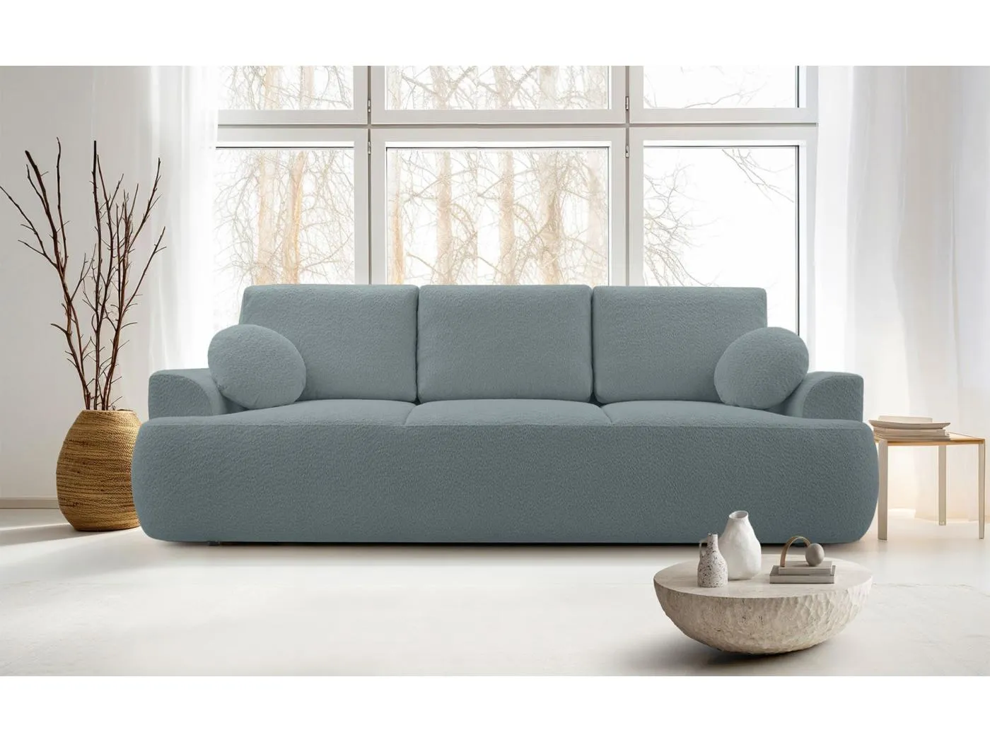3-Sitzer-Sofa mit Schlaffunktion und Stauraum – Bouclé – Grau – BARLETTO