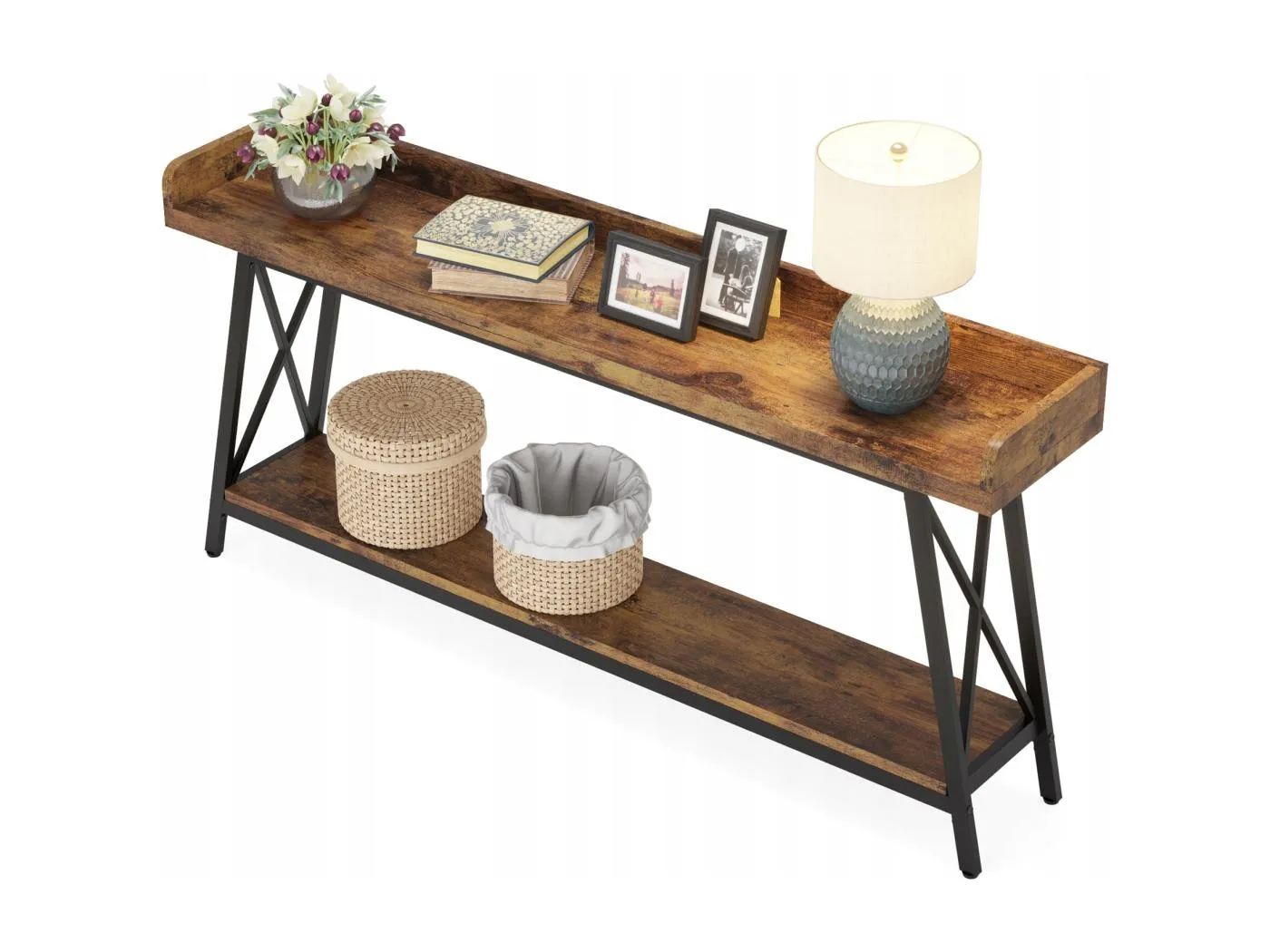 Konsolentisch hinter dem Sofa, 180 cm extra lang, rustikaler Industrie-Sofatisch für das Wohnzimmer, langer Stehtisch für schmalen Eingangsbereich