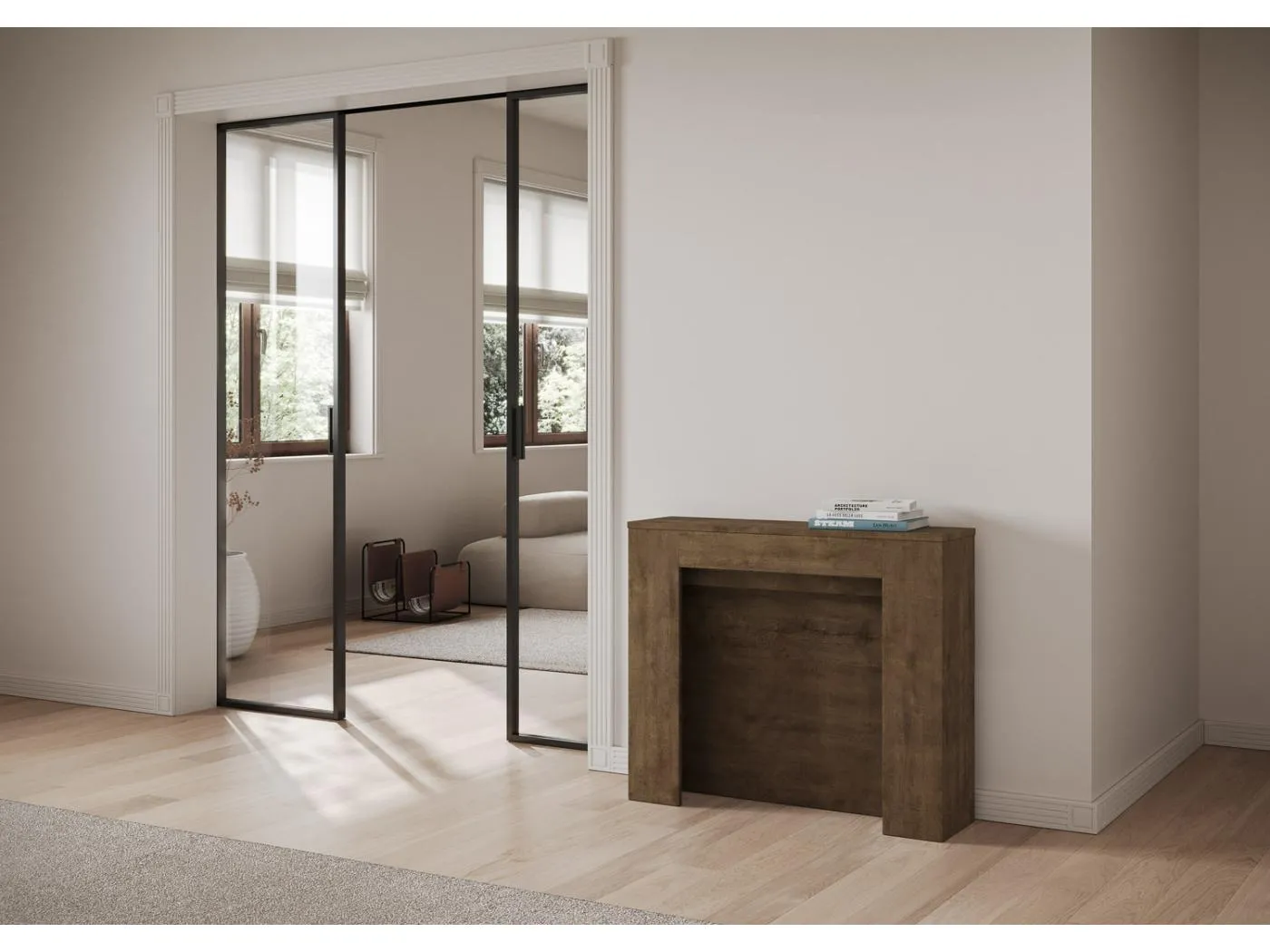 Ausziehbare Konsole 90x25/211 cm Kiba-Walnuss