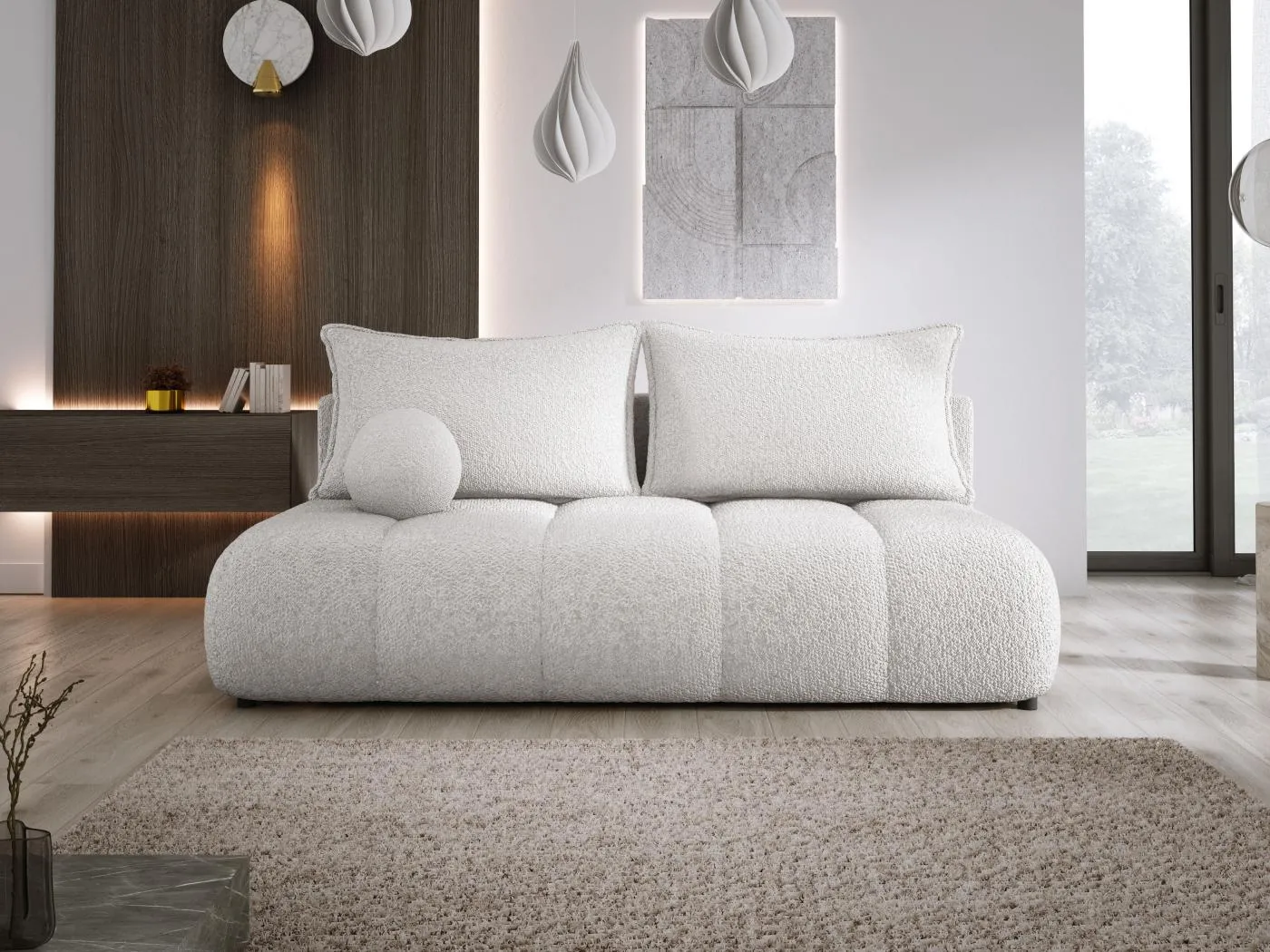 Sofa COCO MINI Schlafsofa Mit Bettfunktion, Anthology Stoffbezug, 2-Sitzer, Freistehend, Größe: 205x105x97cm Farbe: Hellgrau