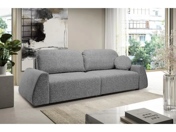 Schlafsofa ALMI mit Schlaffunktion 120x200 cm, Bettkasten, Stoff Excite Me, Trapez-Armlehnen, skandinavisch, Couch 260x100x80 cm, Grau