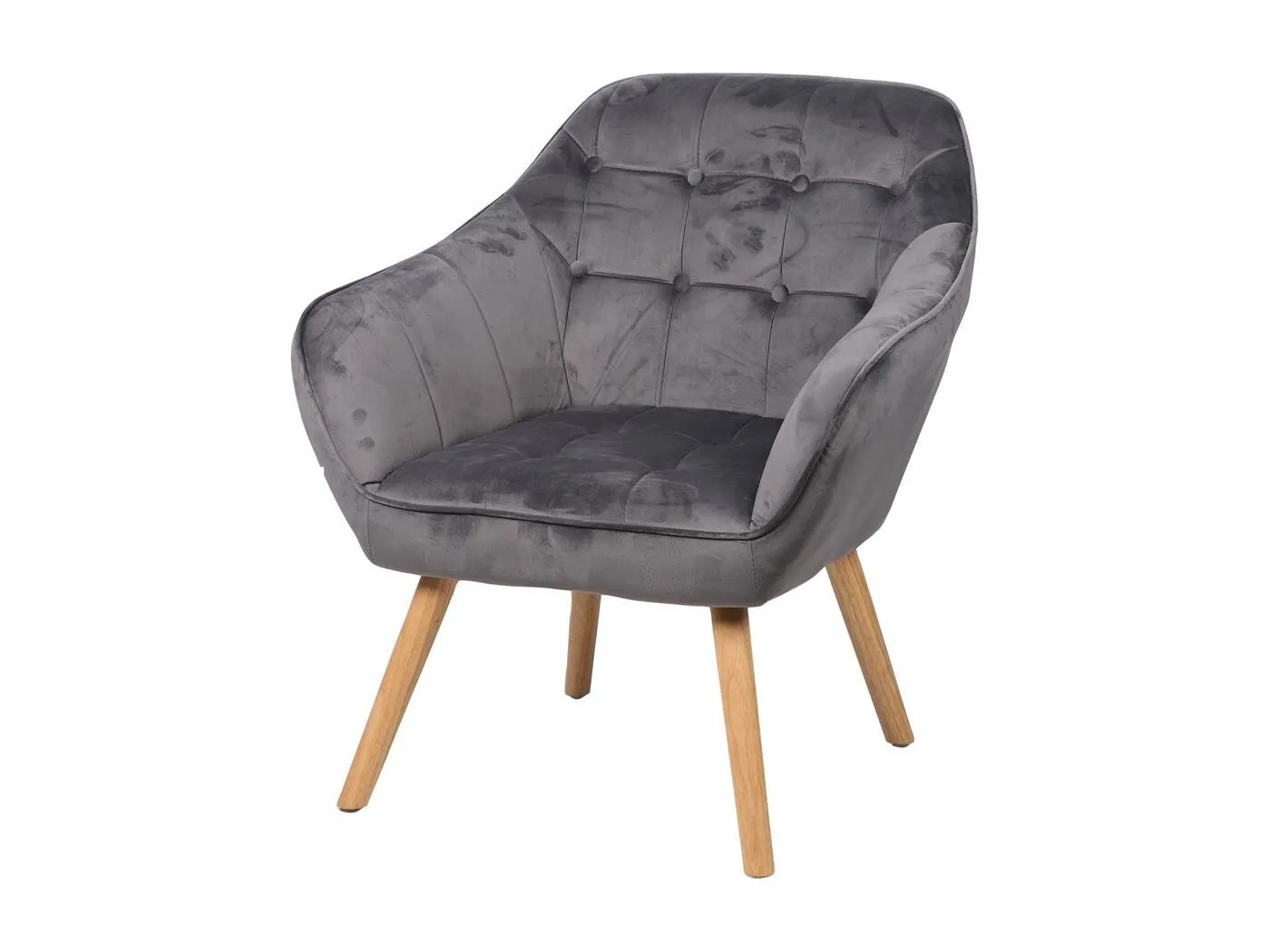 Samt-Sessel in Grau mit Holzbeinen – 74x70xH85 cm, Sitzhöhe 43 cm – Kollektion VELUREA