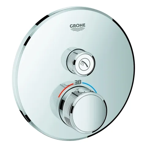 Thermostat Grohtherm SmartControl 29118, mit einem Absperrventil, Fertigmontageset für Rapido SmartBox, Wandrosette rund, chrom