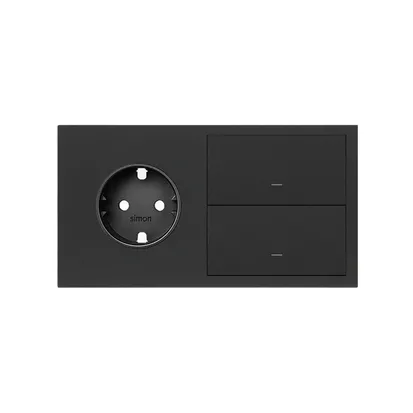 2-fach Rahmen Steckdose + 2x Wippe matt schwarz Simon 100