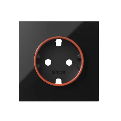 Abdeckung für Schuko-Steckdose mit rotem Ring schwarz Simon 100