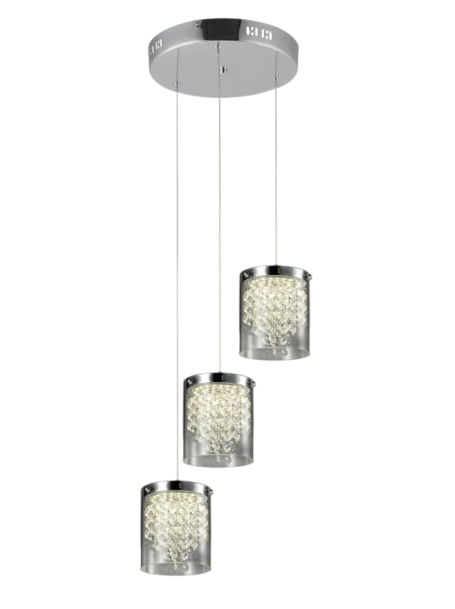 Pendelleuchte LED Cantos 3 silber transparente Röhre Kristalle 6W 4000K LP-1114 / 3C Light Prestige