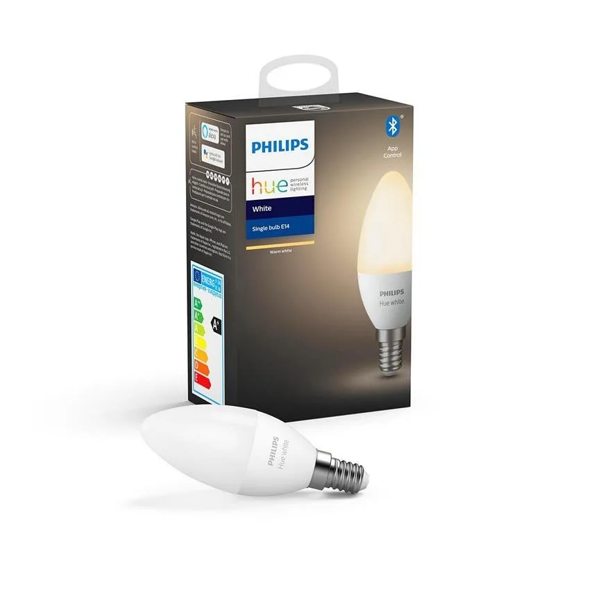 Philips Hue White Leuchtmittel LED E14 5,5W 2700K 470lm Kerze Bluetooth Zigbee