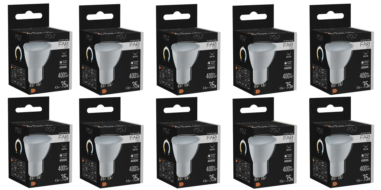 Satz von 10x FARI LED GU10 4.5W 4000K neutral NW 400lm 120st EDO777438 Edo Solutions