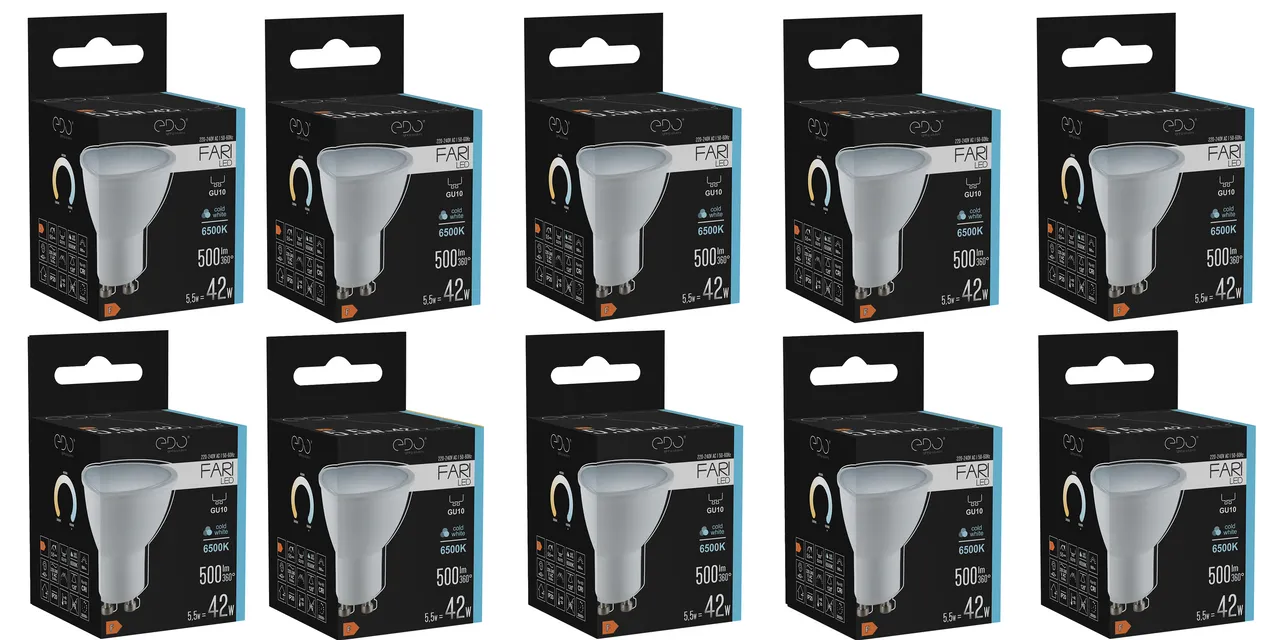 Satz von 10x FARI LED GU10 5.5W 6500K kalt CW Birne 500lm 120st EDO777437 Edo Solutions