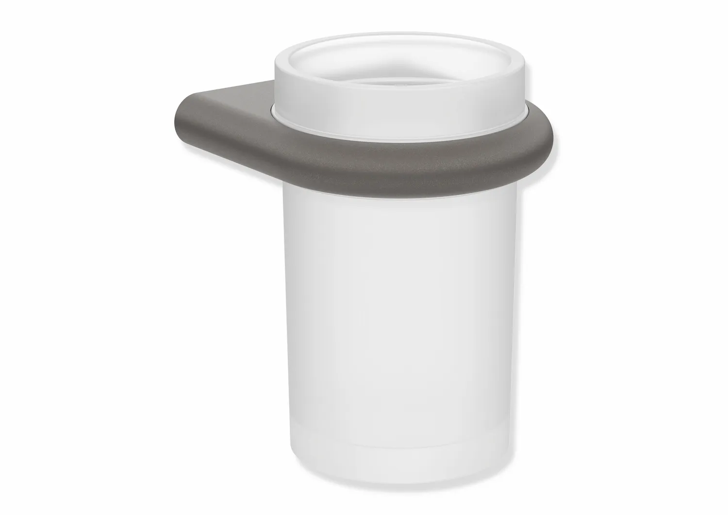 Glasbecher mit Halter, Halter aus Edelstahl, pulverbeschichtet, Becher aus satiniertem Kristallglas, in Farbe DC (Schwarz tiefmatt)