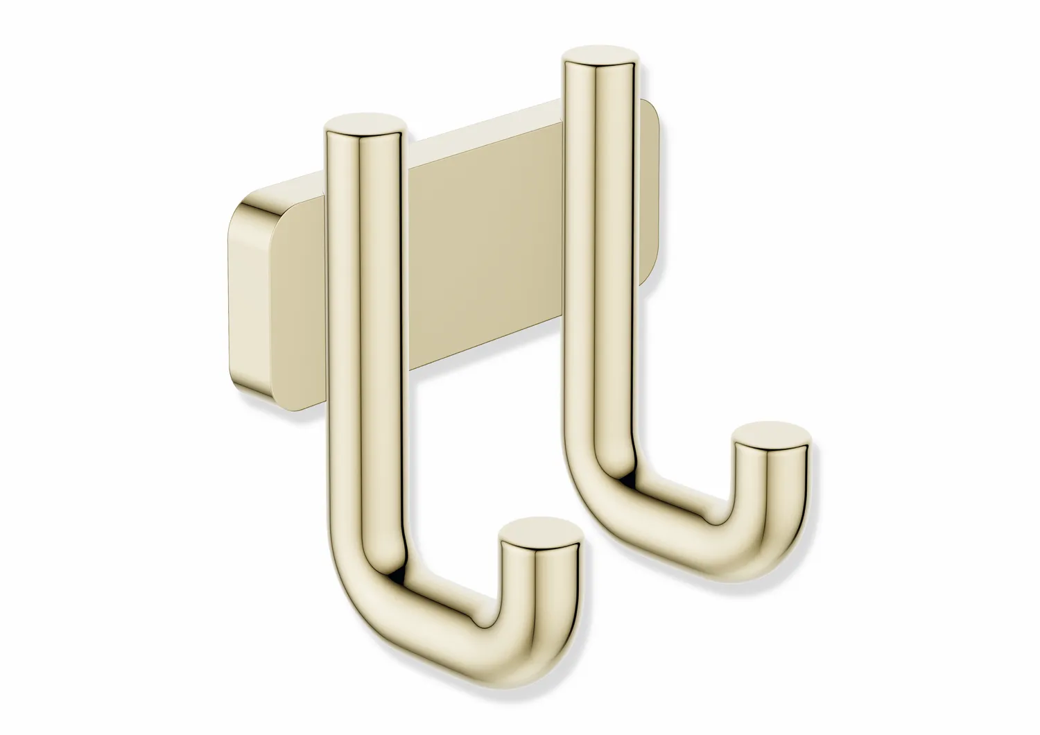 Doppelhaken, Edelstahl, PVD beschichtet, 75 mm breit, 70 mm hoch, 47 mm tief, Durchmesser 11 mm, in Farbe CK (Messing glänzend)