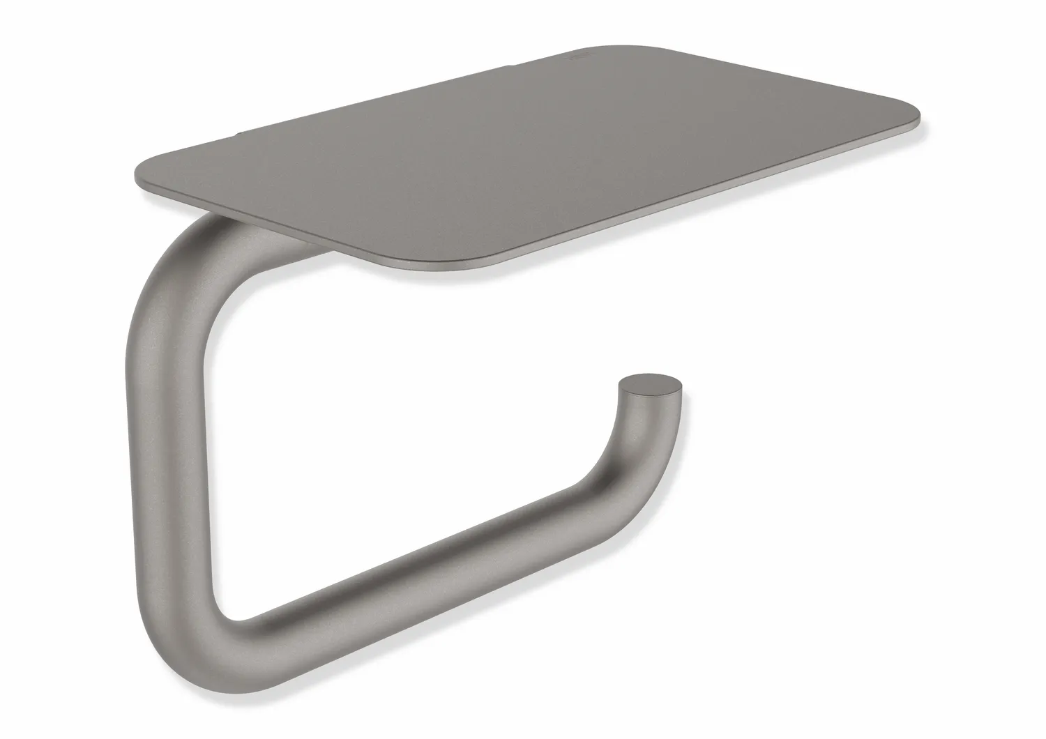 WC-Papierhalter mit Ablage, Edelstahl, pulverbeschichtet, Breite 158 mm, Höhe 114 mm, Durchmesser 15 mm, Ablage 147 mm breit, 94 mm tief, in Farbe DC (Schwarz tiefmatt)