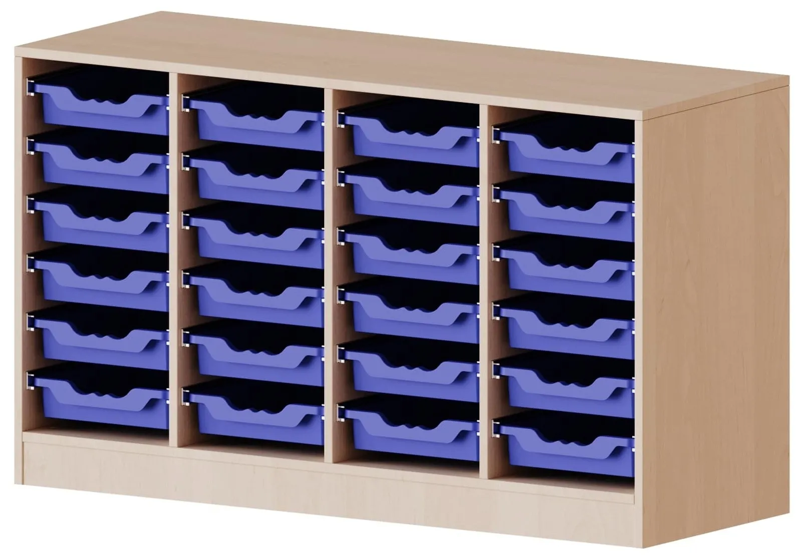 Regal vierreihig mit 24 flachen ErgoTray Boxen, B/H 138,7 x 82 cm - EVO180 Serie