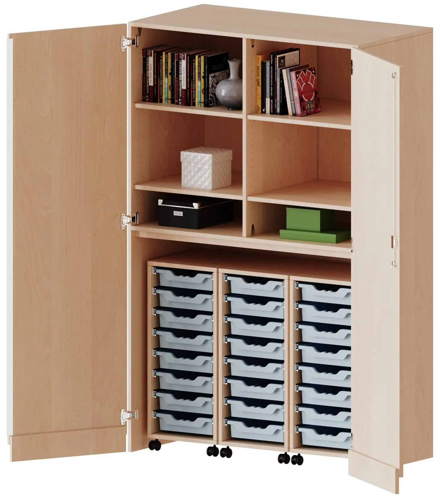 Garagenschrank mit 24 ErgoTray Boxen und 4 Einlegeböden, B/H/T 120 x 190 x 60 cm - EVO180 Serie