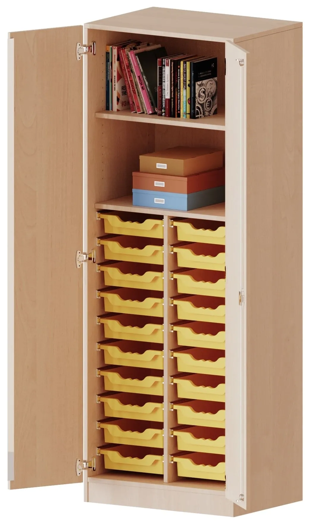Schrank mit 20 flachen ErgoTray Boxen und 2 oder 4 Fächern, Breite 70,3 cm - EVO180 Serie