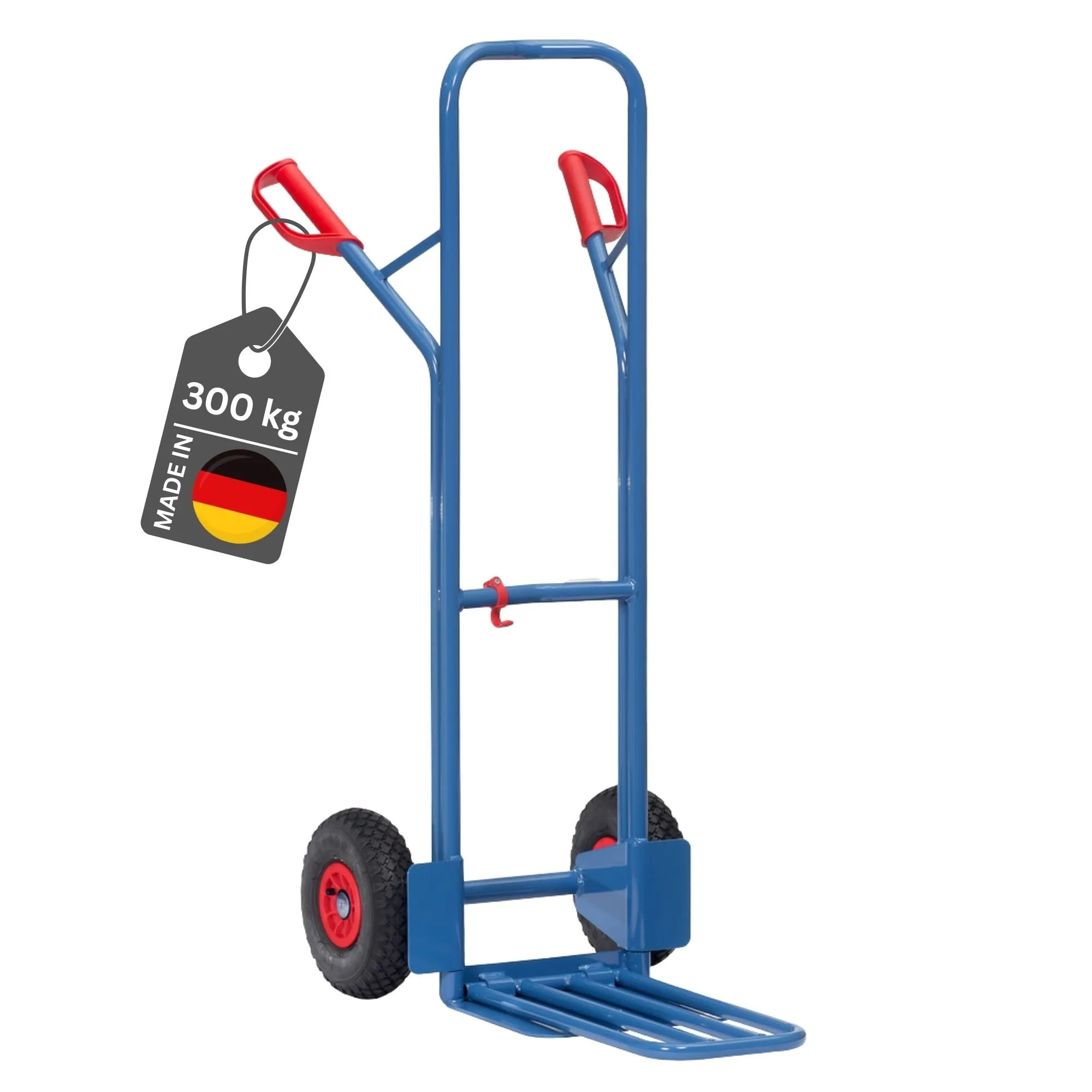 Fetra Hohe Paketkarre mit Stahlblech- und Klappschaufel, gebogenen Streben & Luftbereifung | Traglast 300kg | Made in Germany | Blau