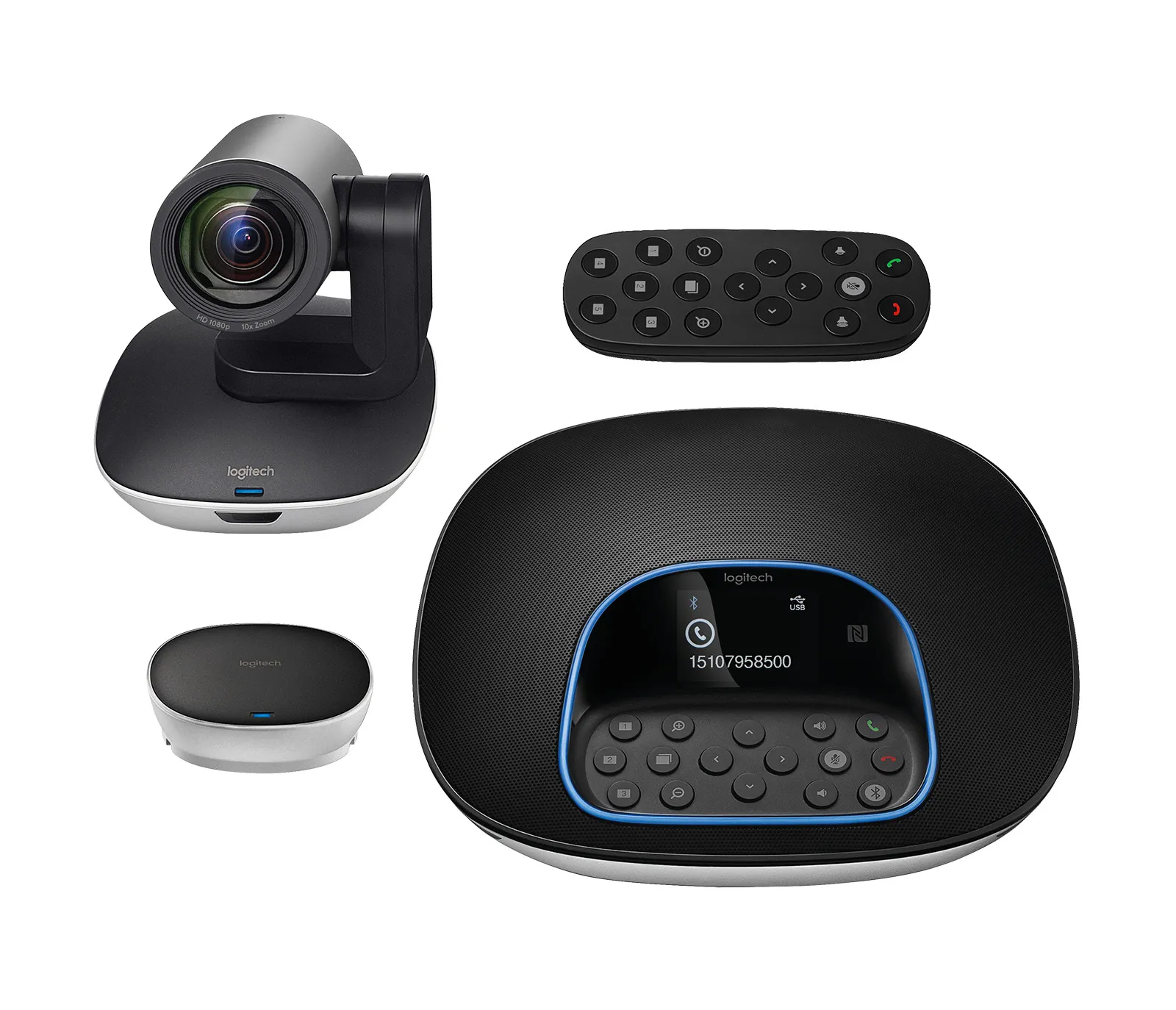 Logitech Group intuitives Videokonferenzsystem mit 1920 x 1080 Full HD, 13 MP, 30 fps & 90° für große Räume