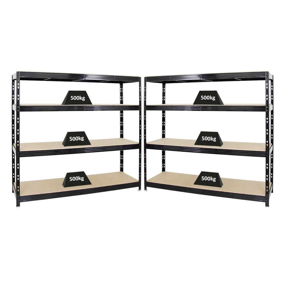 Mega Deal | 2x Profi Schwerlastregal Rhino | HxBxT 180x200x60cm | 4 Spanplatten-Ebenen 8mm | Fachlast 500kg | Schwarz