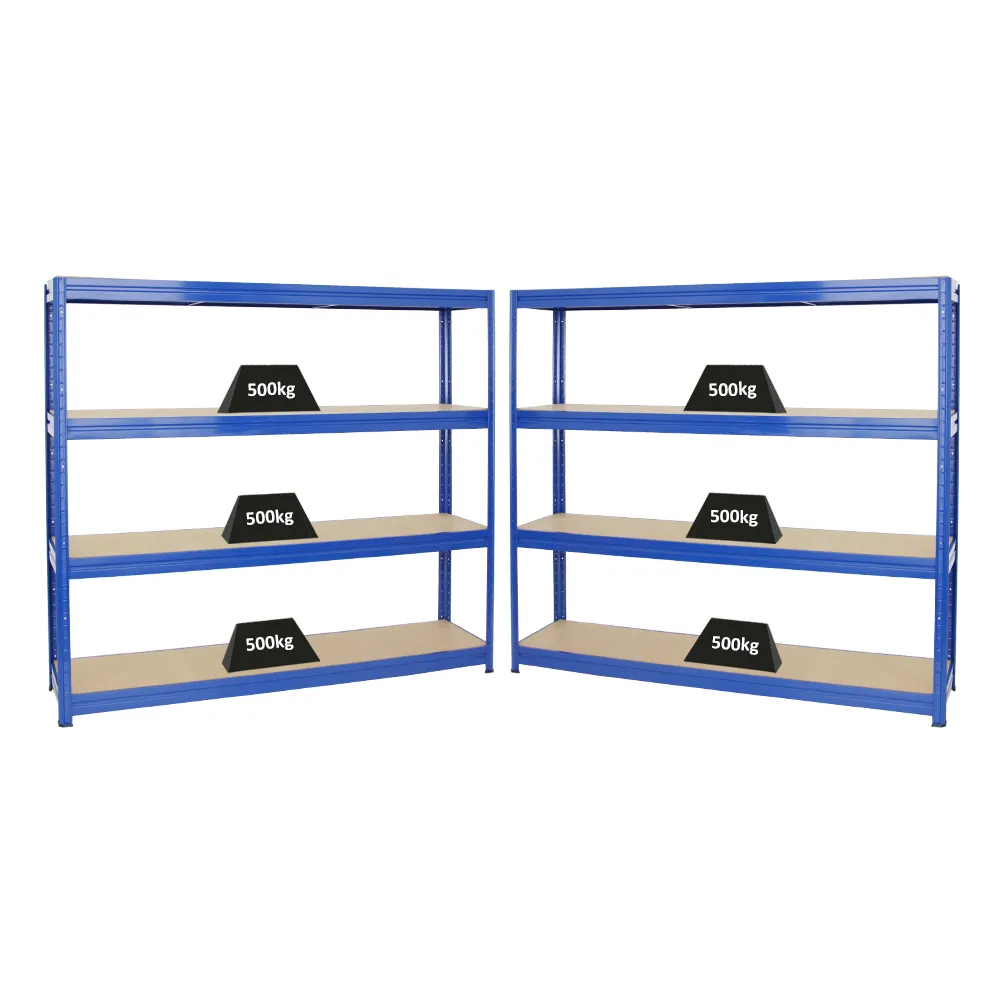 Mega Deal | 2x Schwerlastregal DINO | HxBxT 180x200x45 cm | 4 MDF-Platten-Ebenen 6,5 mm |  Fachlast 500kg | Blau