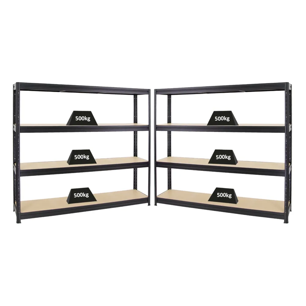 Mega Deal | 2x Schwerlastregal DINO | HxBxT 180x200x45 cm | 4 MDF-Platten-Ebenen 6,5 mm |  Fachlast 500kg | Schwarz