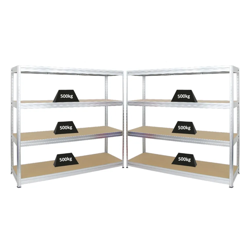 Mega Deal | 2x Schwerlastregal DINO | HxBxT 180x200x60 cm | 4 MDF-Platten-Ebenen 6,5 mm |  Fachlast 500kg | Verzinkt