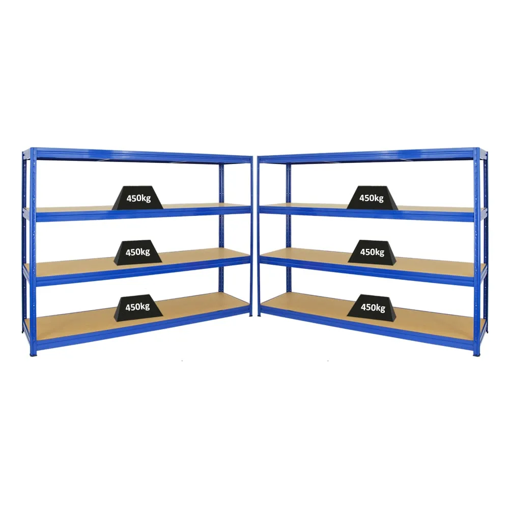 Mega Deal | 2x Schwerlastregal DINO | HxBxT 180x240x60 cm | 4 MDF-Platten-Ebenen 6,5 mm | Fachlast 450kg | Blau