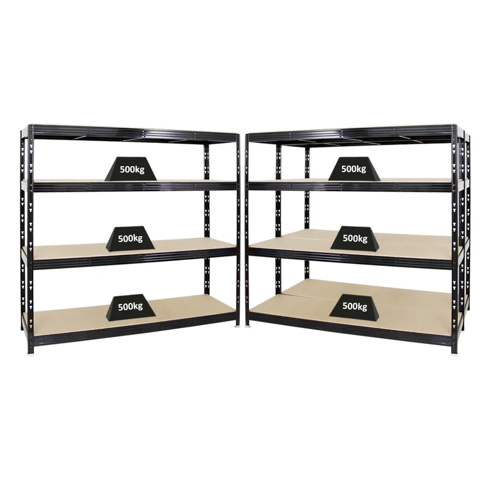 Mega Deal | 3x Profi Schwerlastregal Rhino | HxBxT 180x200x60cm | 4 Spanplatten-Ebenen 8mm | Fachlast 500kg | Schwarz