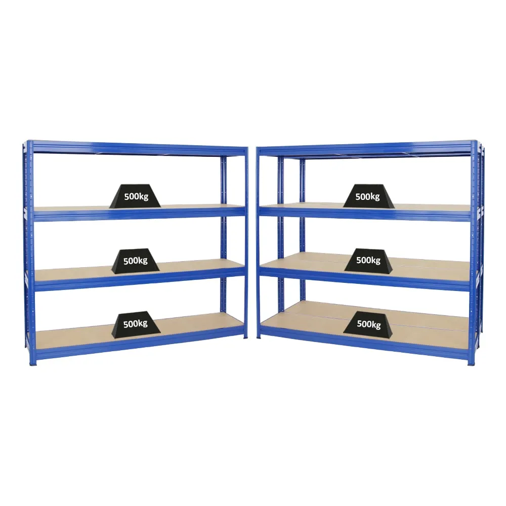 Mega Deal | 3x Schwerlastregal DINO | HxBxT 180x200x45 cm | 4 MDF-Platten-Ebenen 6,5 mm |  Fachlast 500kg | Blau