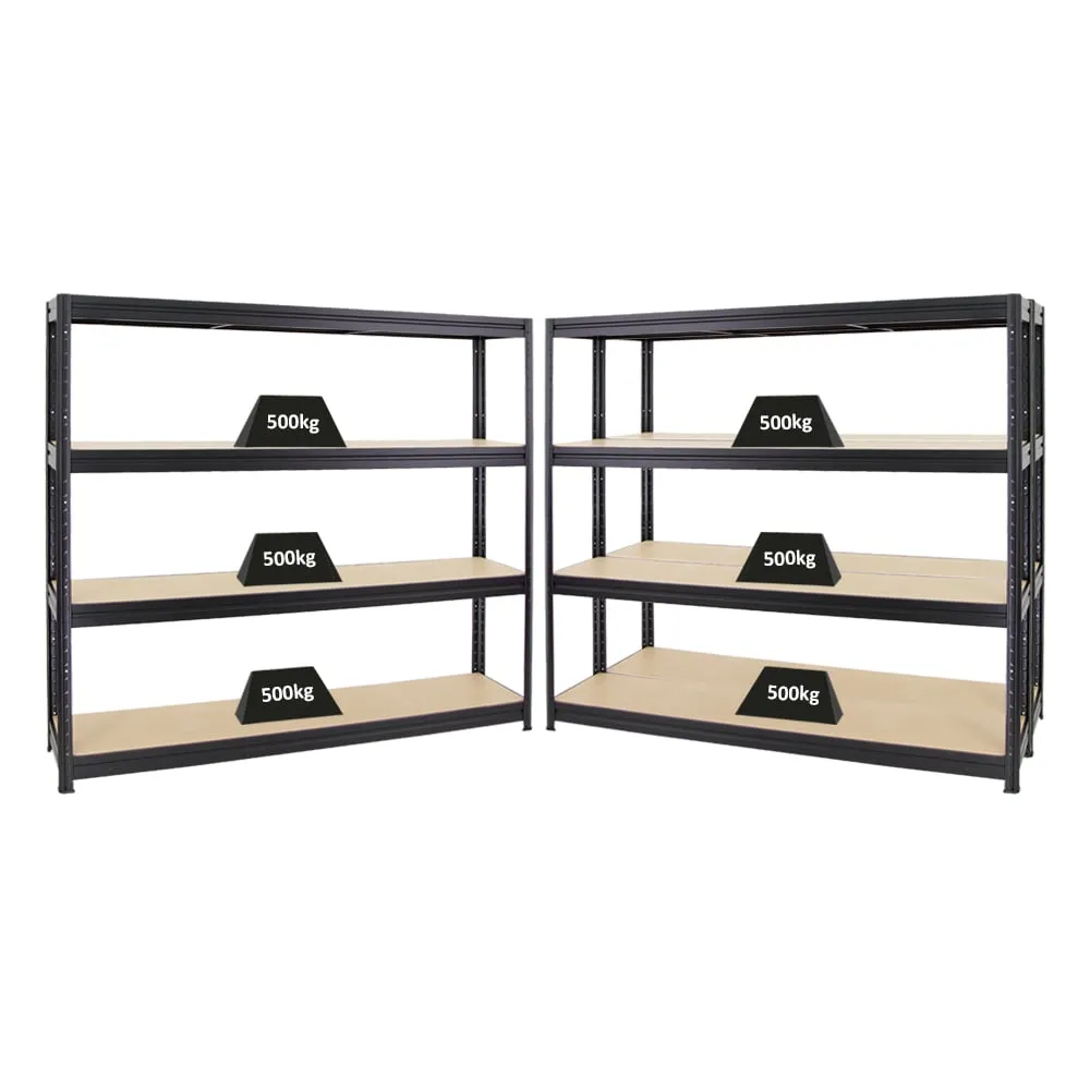 Mega Deal | 3x Schwerlastregal DINO | HxBxT 180x200x45 cm | 4 MDF-Platten-Ebenen 6,5 mm |  Fachlast 500kg | Schwarz