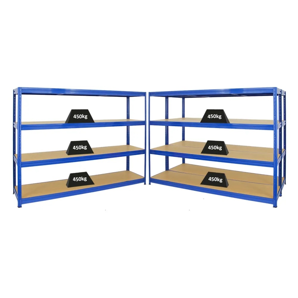 Mega Deal | 3x Schwerlastregal DINO | HxBxT 180x240x60 cm | 4 MDF-Platten-Ebenen 6,5 mm |  Fachlast 450kg | Blau