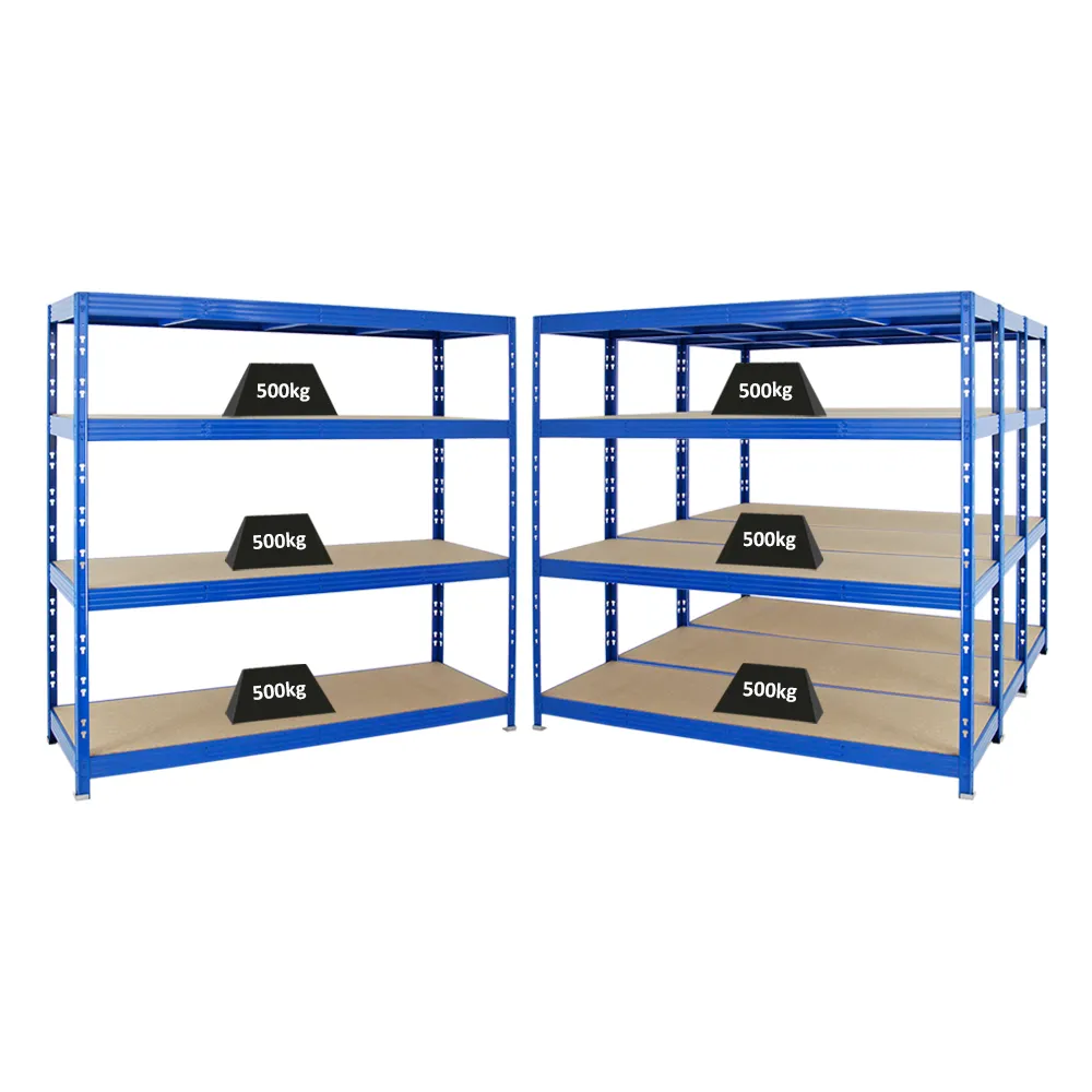 Mega Deal | 4x Profi Schwerlastregal Rhino | HxBxT 180x200x60cm | 4 Spanplatten-Ebenen 16mm | Fachlast 500kg | Blau