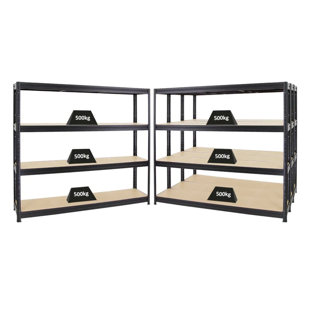 Mega Deal | 4x Schwerlastregal DINO | HxBxT 180x200x45 cm | 4 MDF-Platten-Ebenen 6,5 mm |  Fachlast 500kg | Schwarz