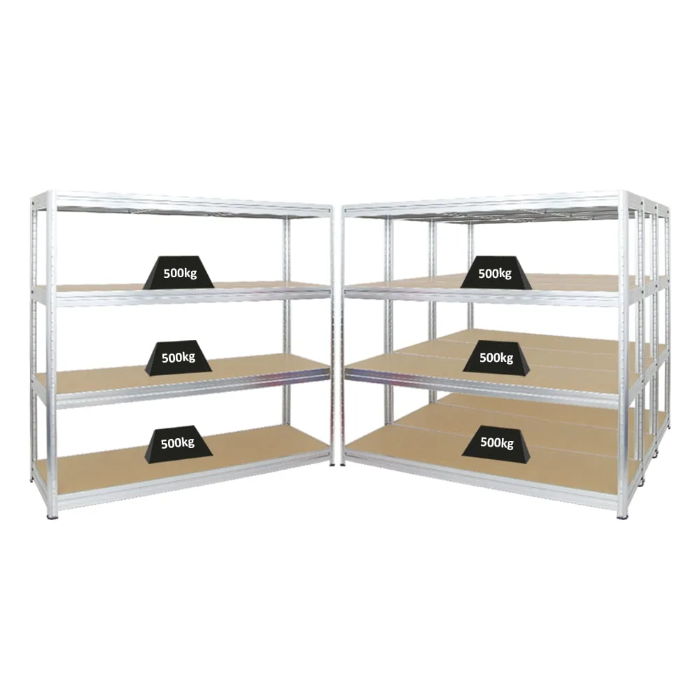 Mega Deal | 4x Schwerlastregal DINO | HxBxT 180x200x60 cm | 4 MDF-Platten-Ebenen 6,5 mm |  Fachlast 500kg | Verzinkt