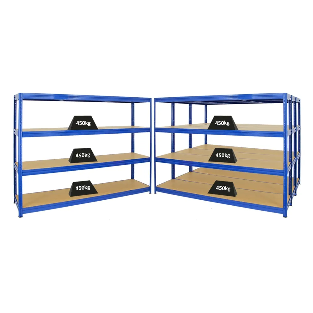 Mega Deal | 4x Schwerlastregal DINO | HxBxT 180x240x60 cm | 4 MDF-Platten-Ebenen 6,5 mm |  Fachlast 450kg | Blau