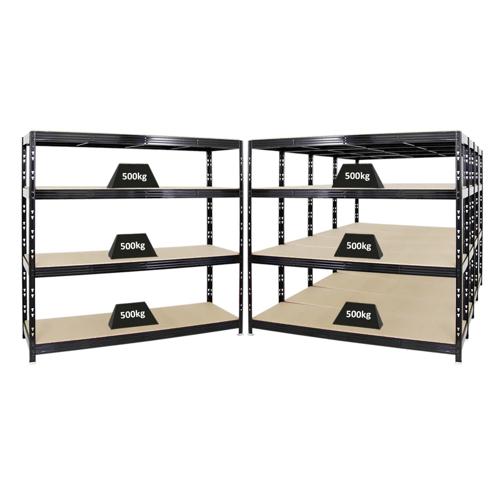 Mega Deal | 5x Profi Schwerlastregal Rhino | HxBxT 180x200x60cm | 4 Spanplatten-Ebenen 8mm | Fachlast 500kg | Schwarz